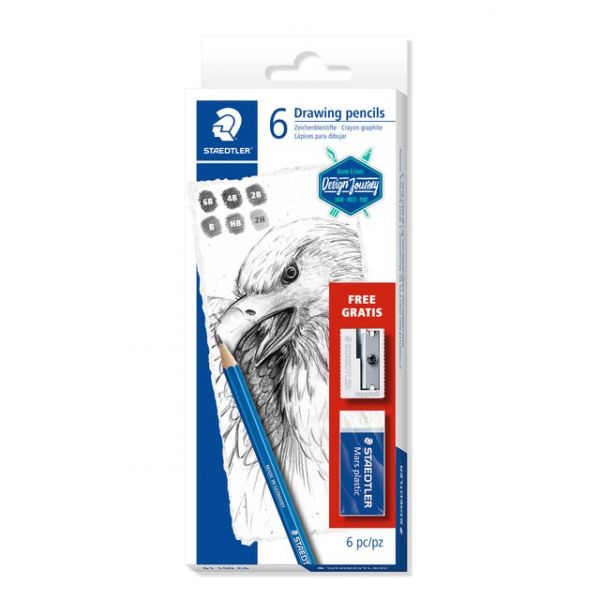 Staedtler Lápis de Grafite Design Journey Mars® Lumograph® 100, 6B, 4B, 2B, B, Hb e 2H, com Oferta D 61 100
