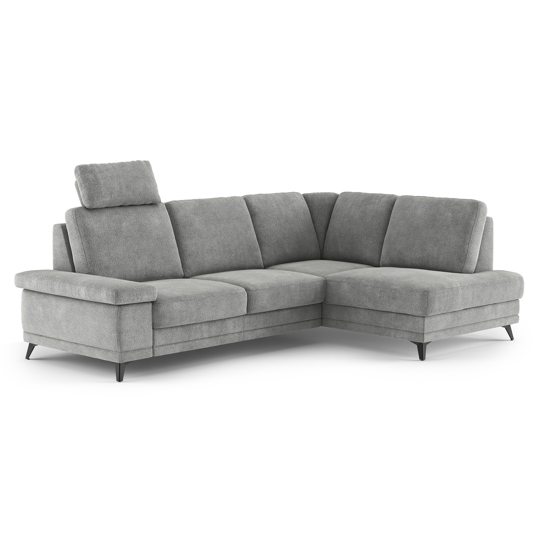 Ecksofa - platin - Liegefunktion und Bettkasten - Ottomane rechts
