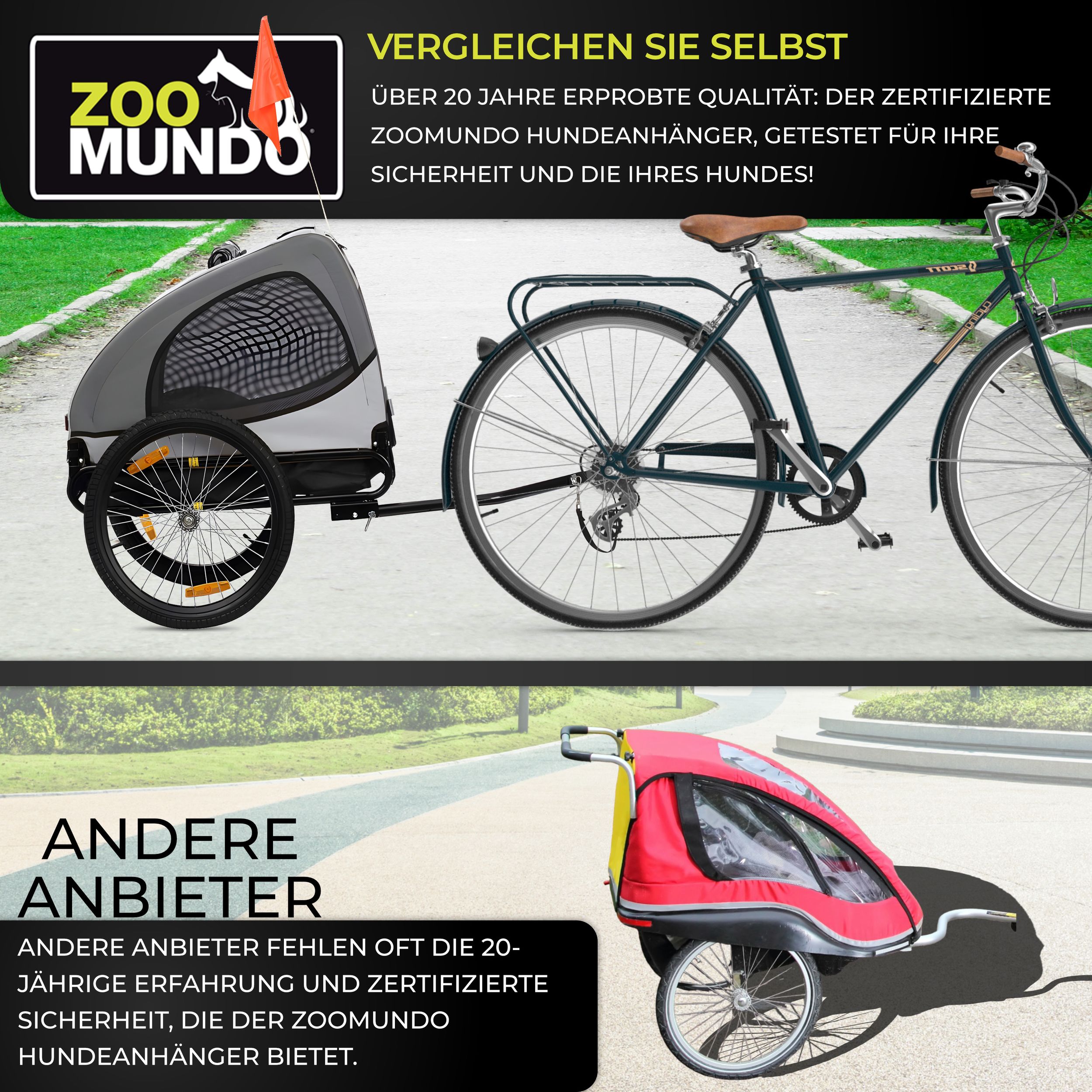 zoomundo Hundeanhänger Fahrradanhänger für Hunde - Buddy in Grau