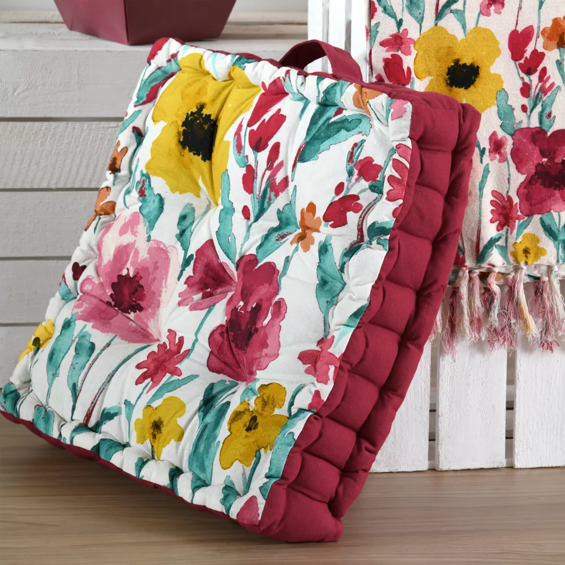 Coussin de sol carré coton (45 x 45 x 10 cm) Lucya Multicolore