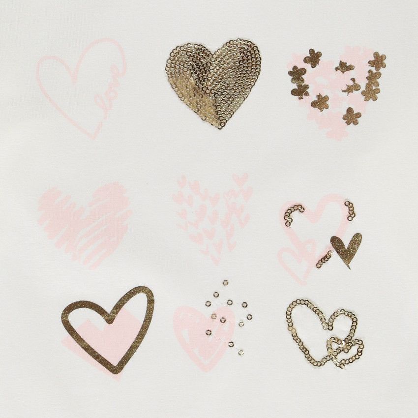 T-shirt manches longues avec sequins pour fille - Ecru