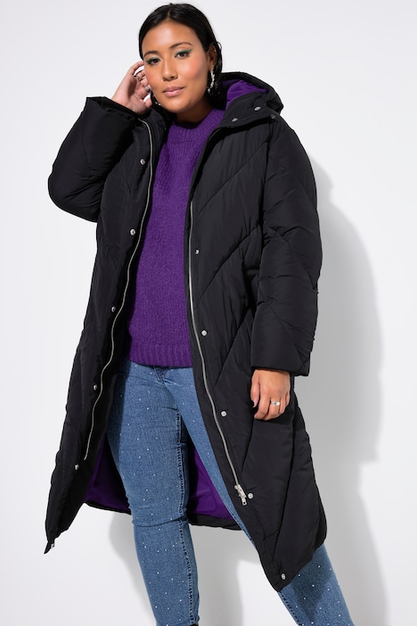 Steppmantel, oversized, farbiges Futter, Kapuze
