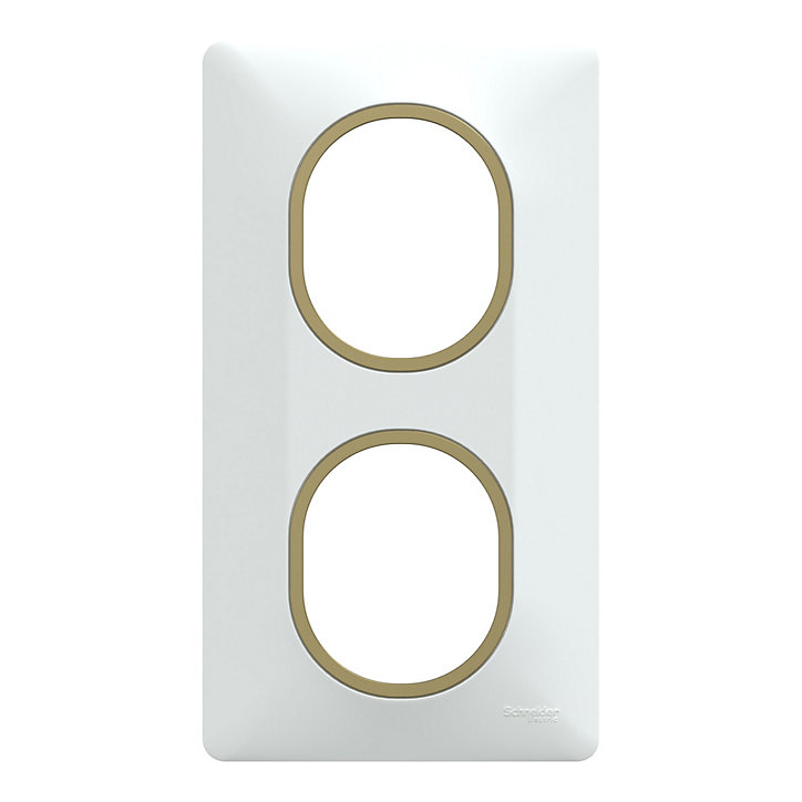 Plaque de finition double verticale Schneider Electric Ovalis blanc bague laiton