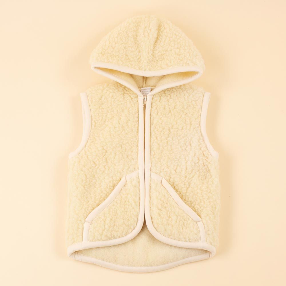 Moonrise kids wollen bodywarmer Maeve beige met capuchon