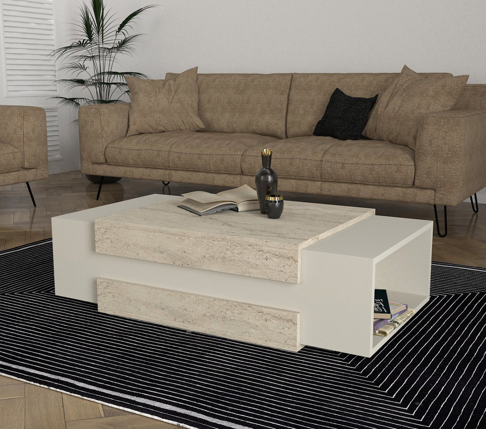 Couchtisch - beige-Granit Optik - 110 cm