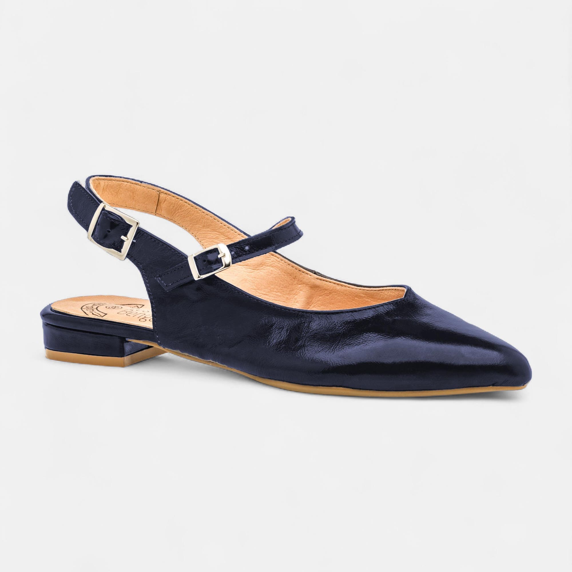 Escarpins avec bride arrière Femme en cuir bleu marine