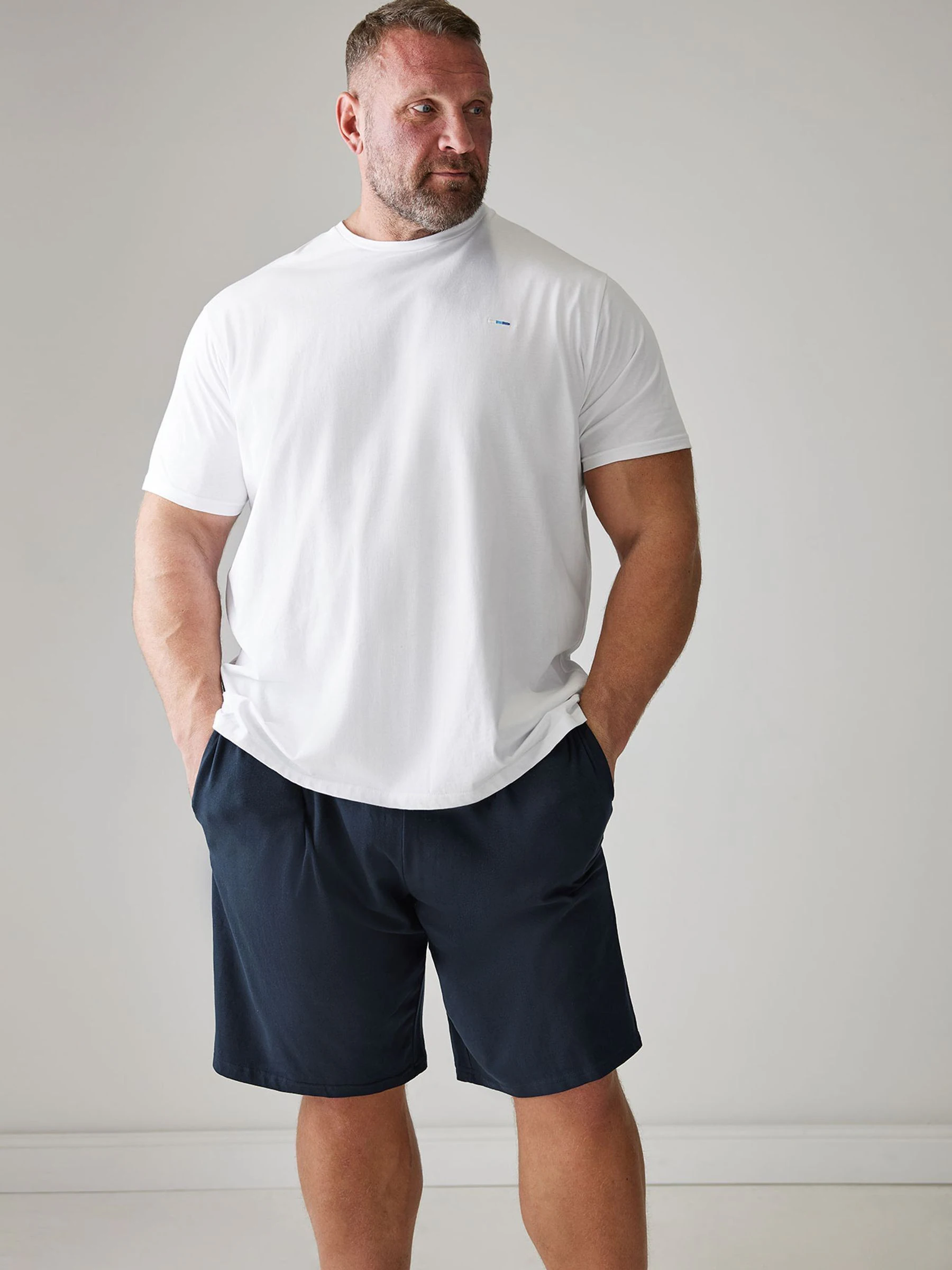 Wit / marineblauw - BadRhino Big & Tall Lounge 100% Cotton Shorts & T-Shirt Set