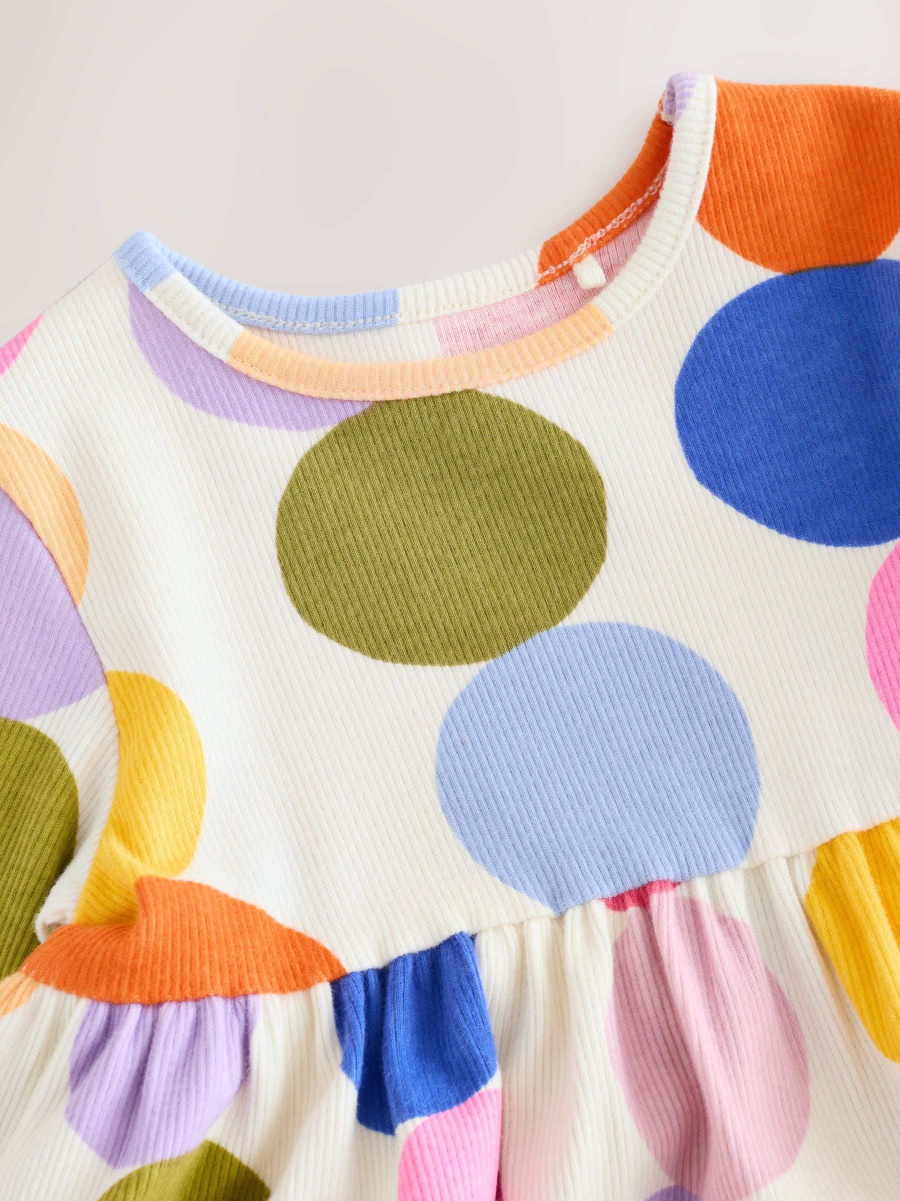 Regenboogstippen - Geribbelde jurk met lange mouwen (3mnd-7jr)