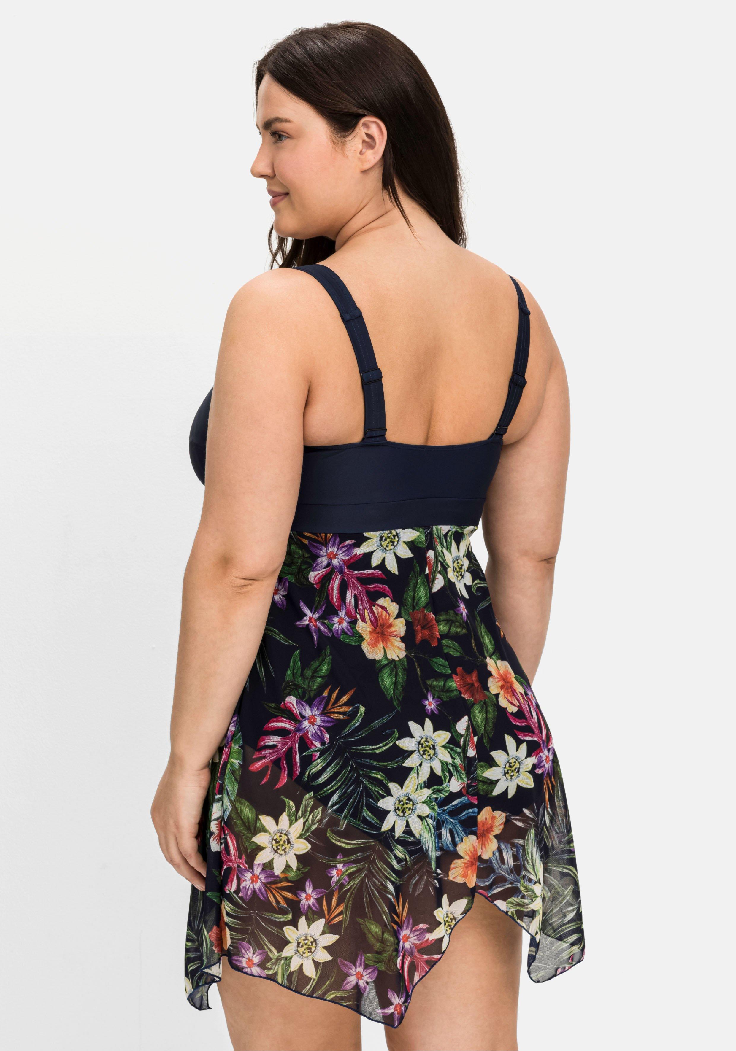 Badekleid mit zipfeligem Mesh-Rock