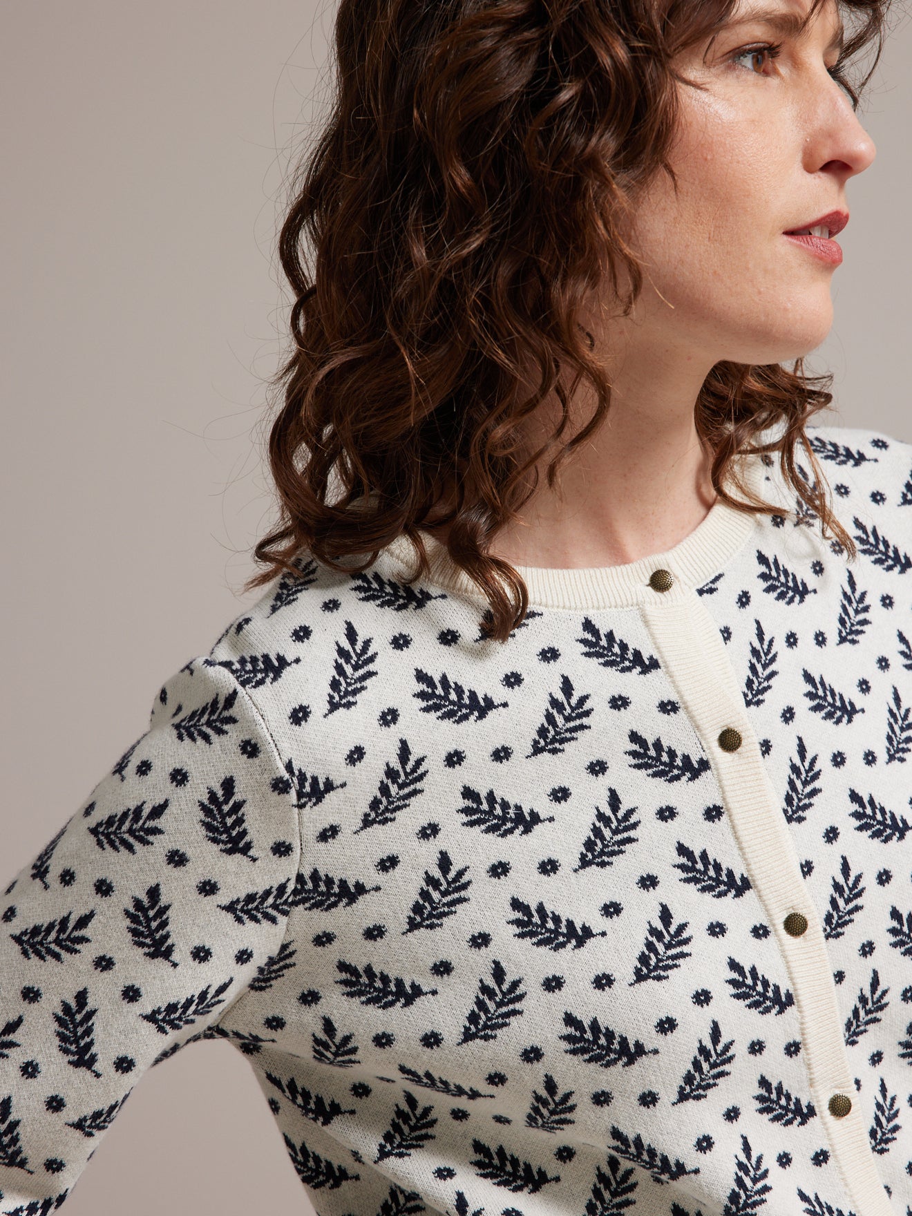 Cardigan jacquard femme coton et cachemire