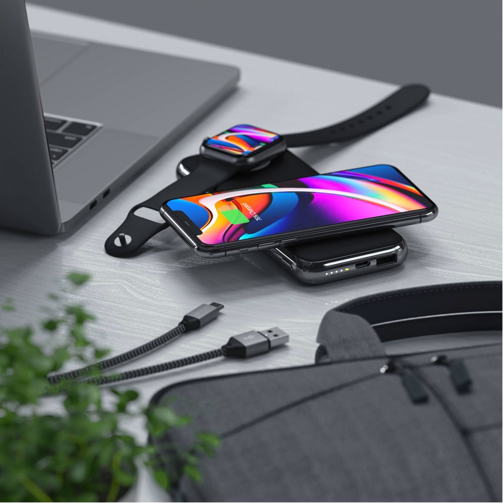 3in1 Quatro Powerbank 10000mAh Ladestation mit Magnet Dock Charger für Apple Watch (ST-UC10WPBM) - Schwarz