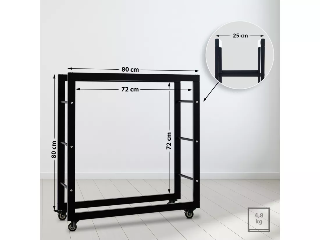 Etagère bois de cheminée - Métal - 25x80x80 cm - Noir - Keri