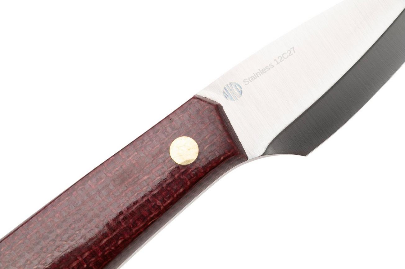 Nordic Knife Design Kiridashi 2045 Satin 12C27, Plum Micarta, vaststaand mes