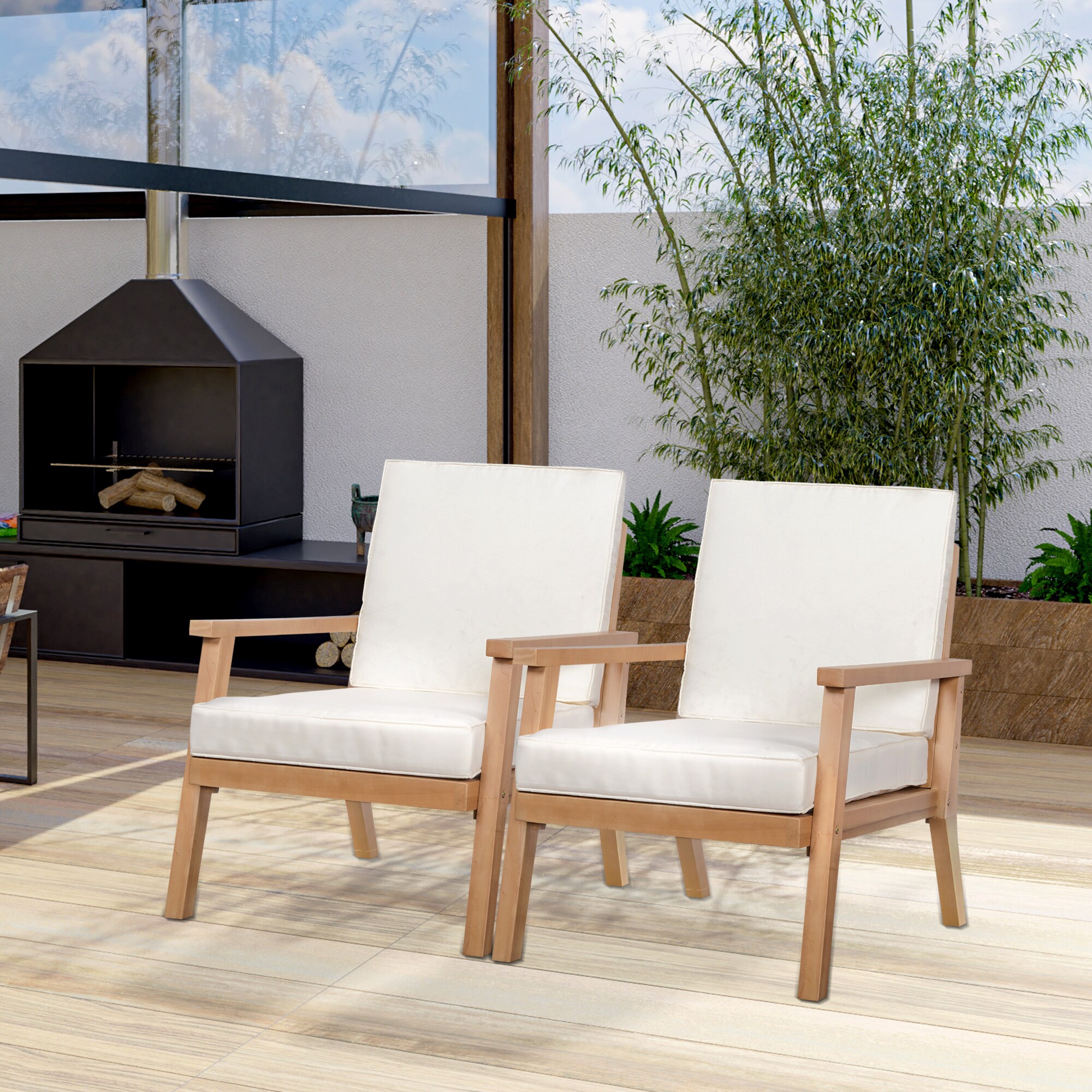 Outsunny Gartenstühle mit Kissen natur, weiß 66L x 77,5B x 74,5H cm