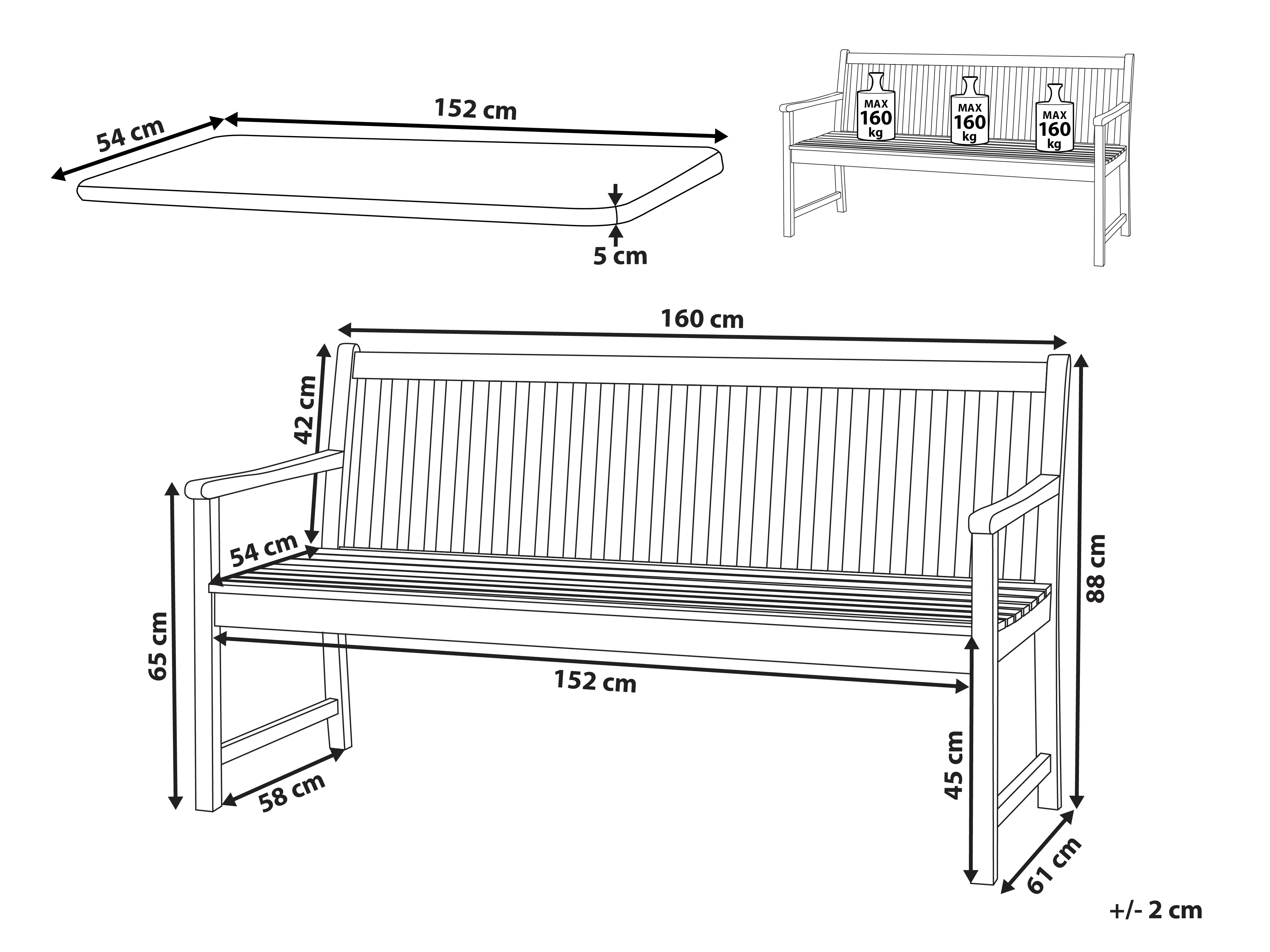 Tuinbank met zitkussen VIVARA 160 cm Gecertificeerd acaciahout Beige