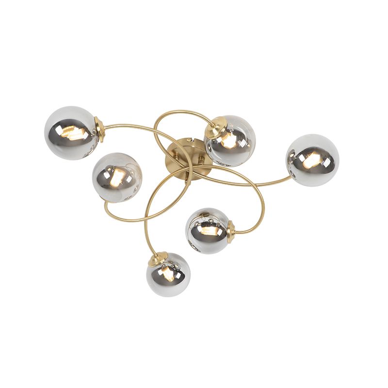 Moderne plafondlamp goud 6-lichts met smoke glas - Athens