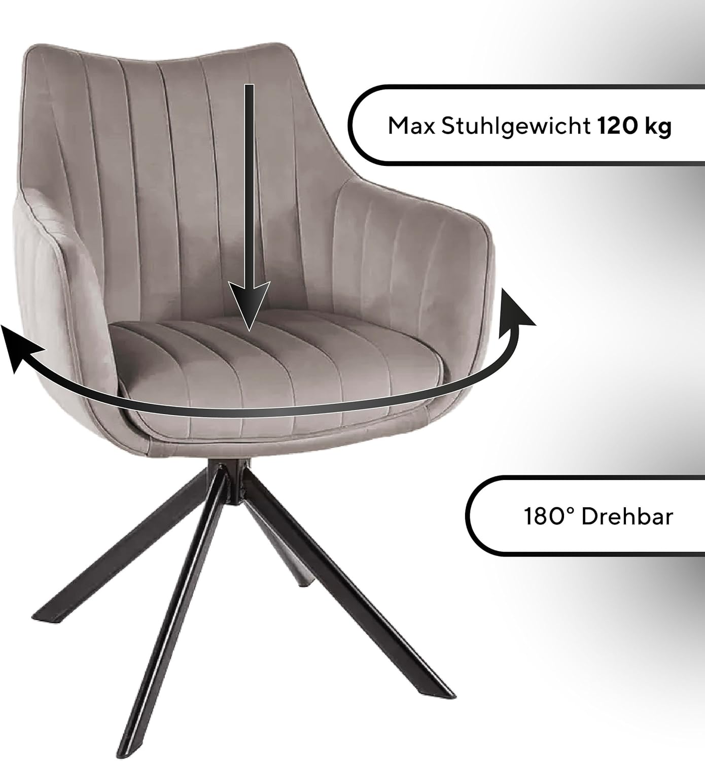 Azalia, Esszimmerstühle, Esszimmerstuhl oder Wohnzimmerstuhl, Sessel, Samt, 180° Drehbar, Armlehne, Metallbeine, 120 kg Belastbar, Kratzfest, Dunkelbeige