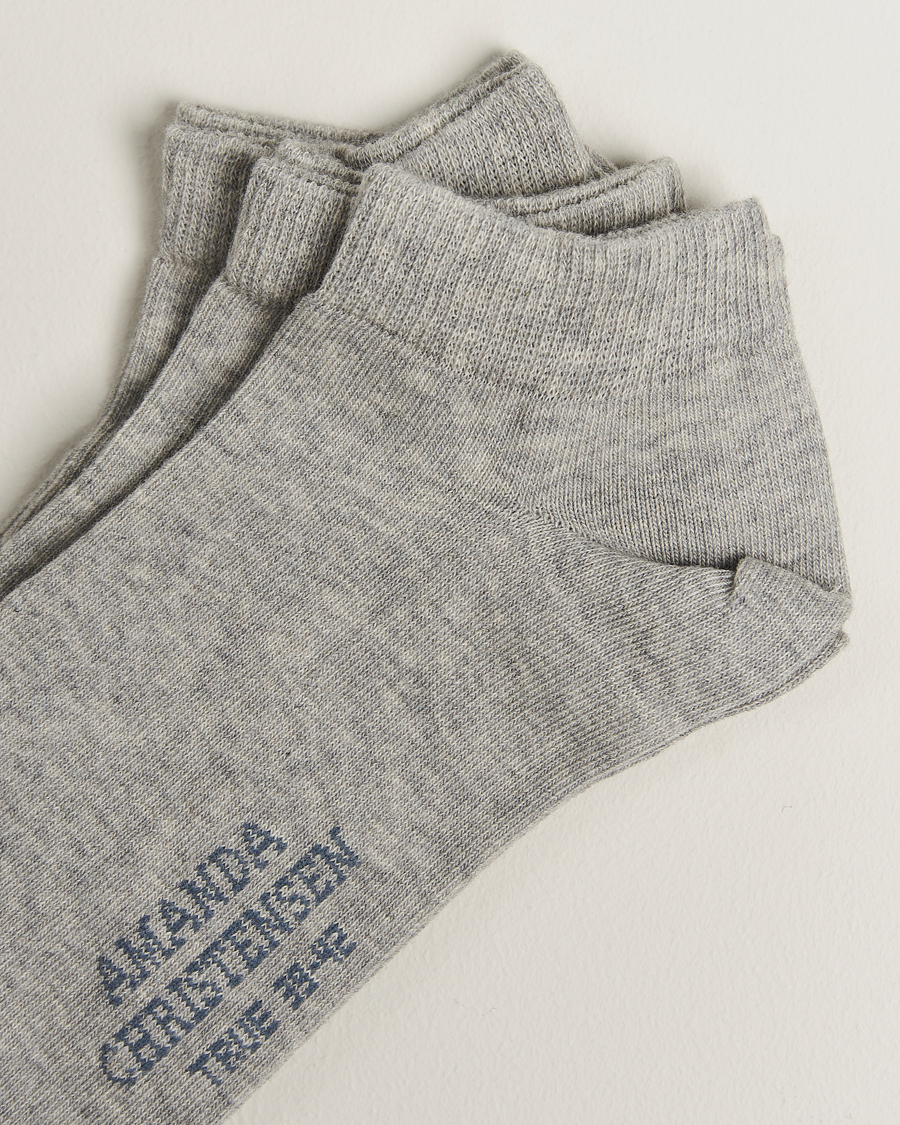 Amanda Christensen 3-Pack True Cotton Sneaker Socks Light Grey Melange