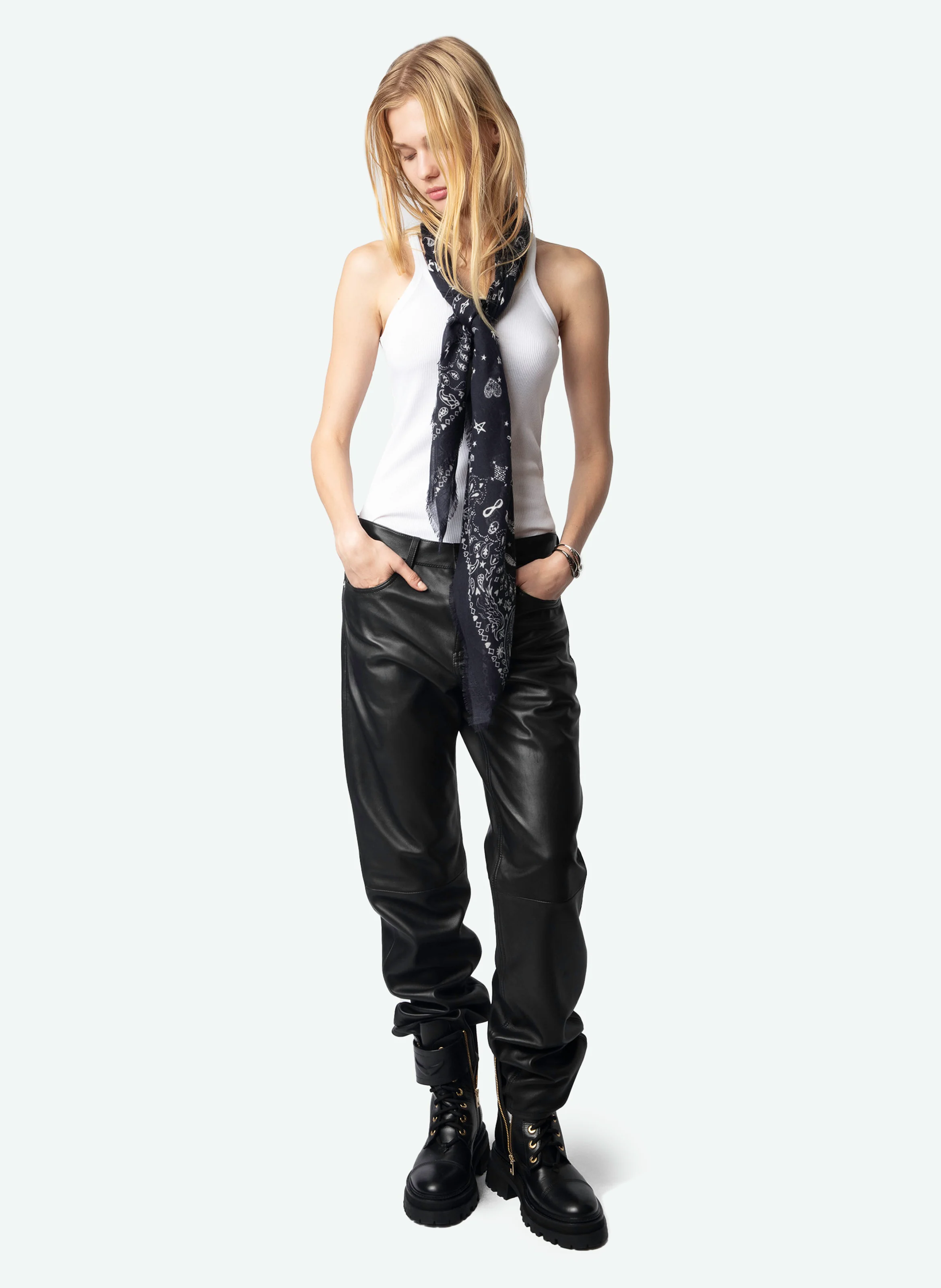 MADDIE - Foulard carré en coton | Noir