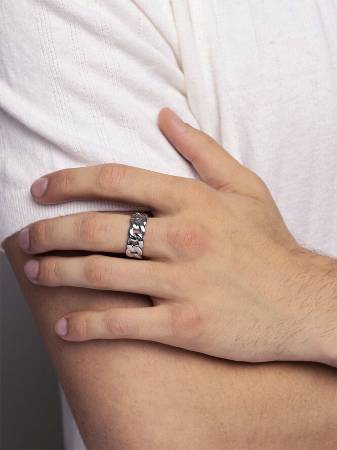 Nialaya Men's Stainless Steel Chain Ring Silver