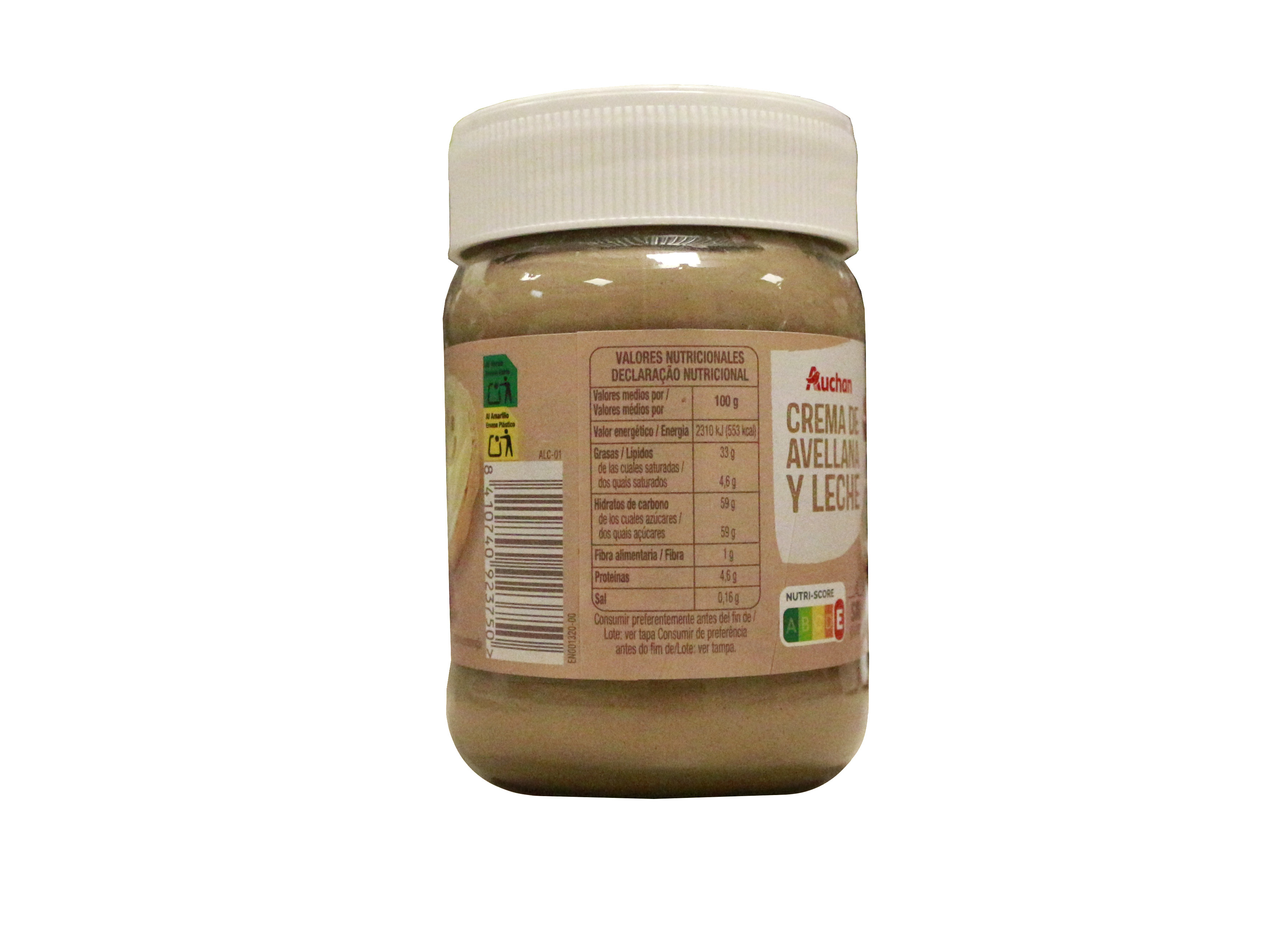 CREME PARA BARRAR AUCHAN AVELÃ E LEITE 400G