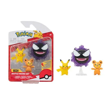 Jazwares Pokemon Battle Figure Set - Teddiursa, Pikachu und Nebulak