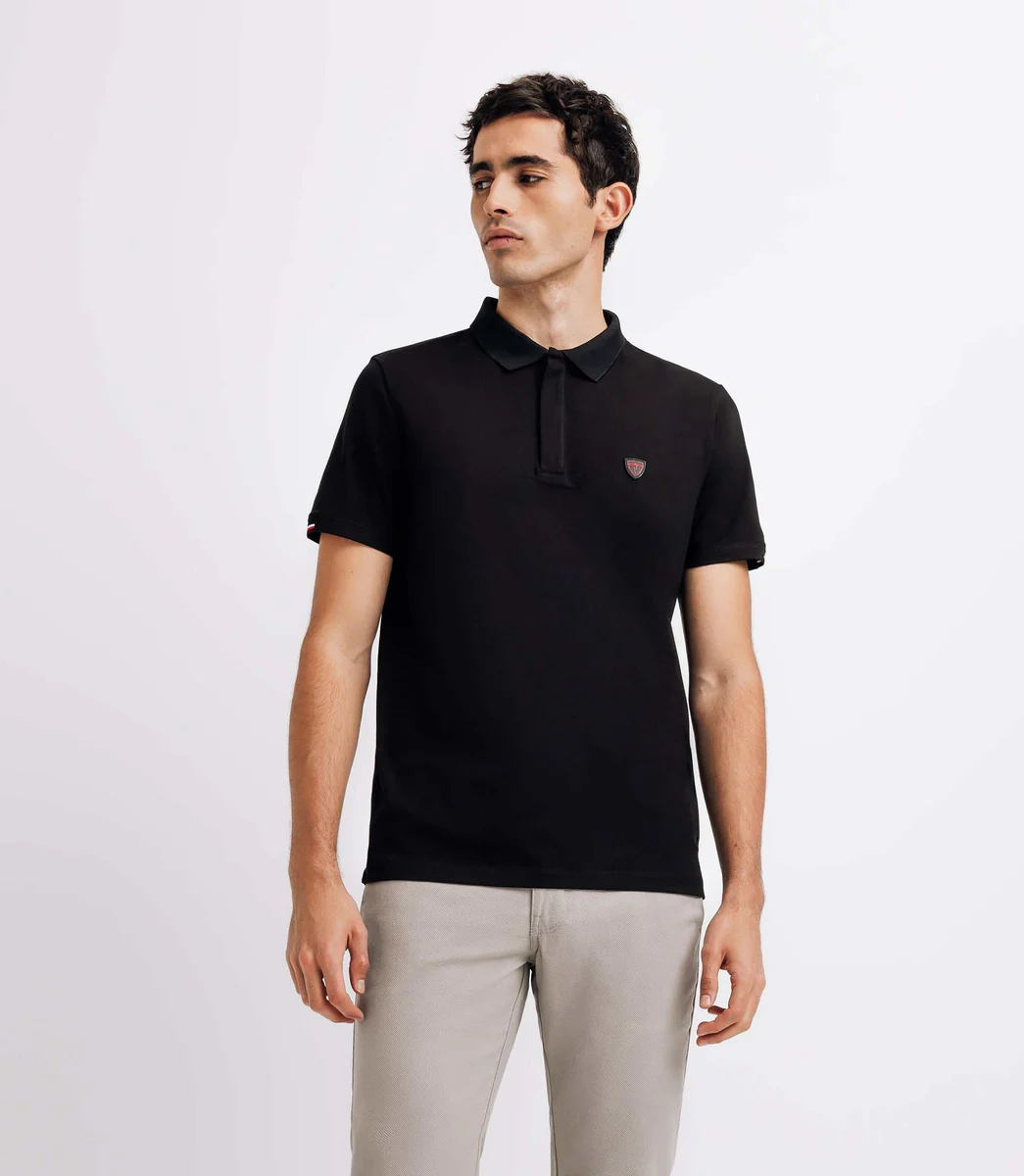 Polo uni noir manches courtes GREGORY