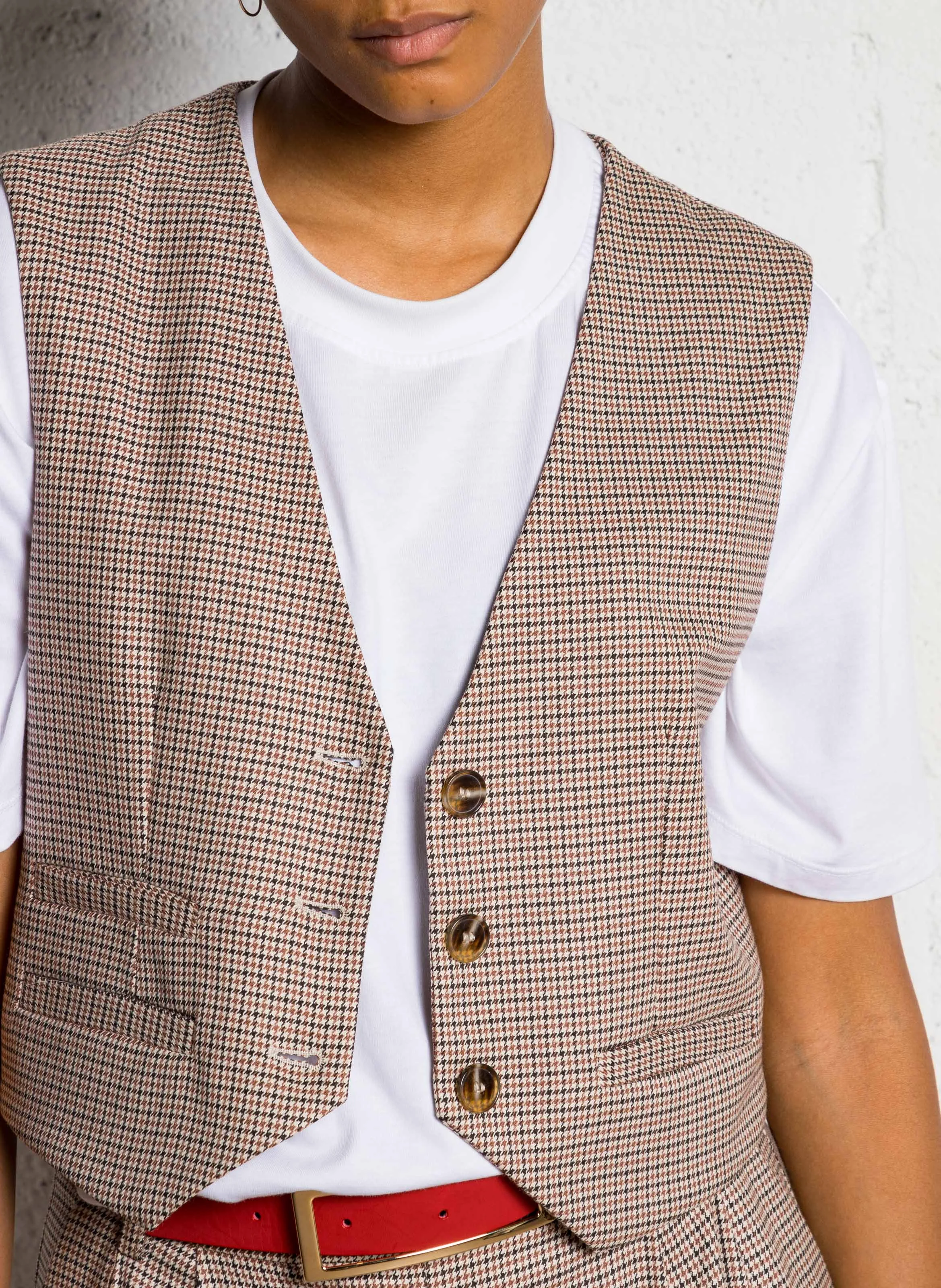 Veston col V à motif pied de poule | Beige