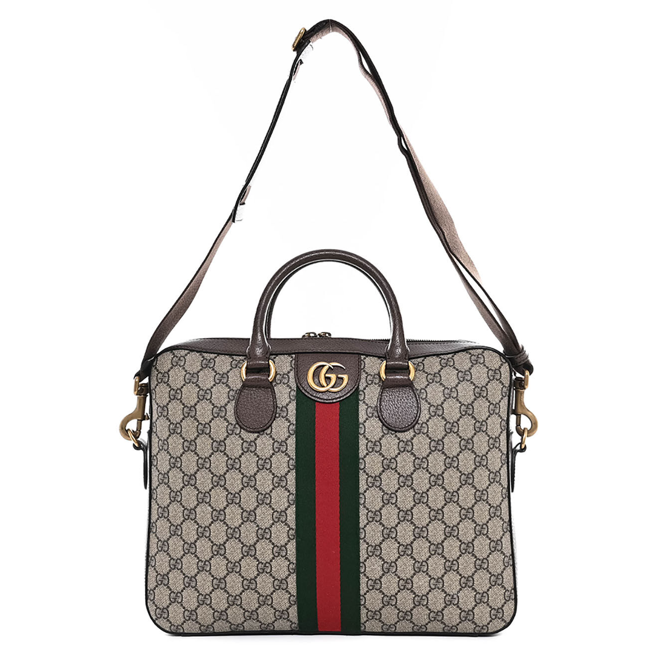Gucci Sac bandoulière Malette GG en Toile enduite Monogramme & Cuir beige - Très bon état - L.36 cm