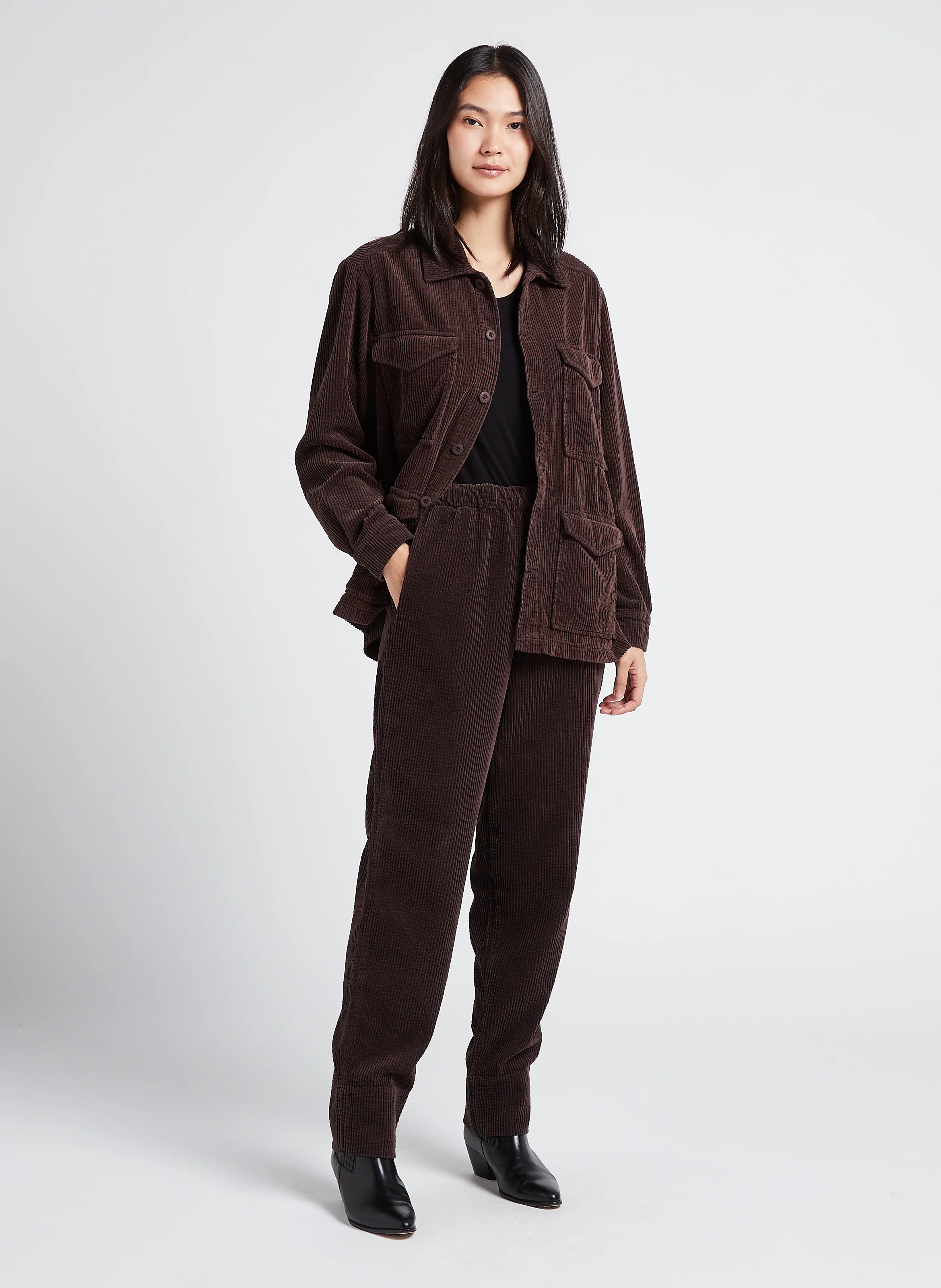 SAPHIR - Pantalon droit en velours côtelé | Marron
