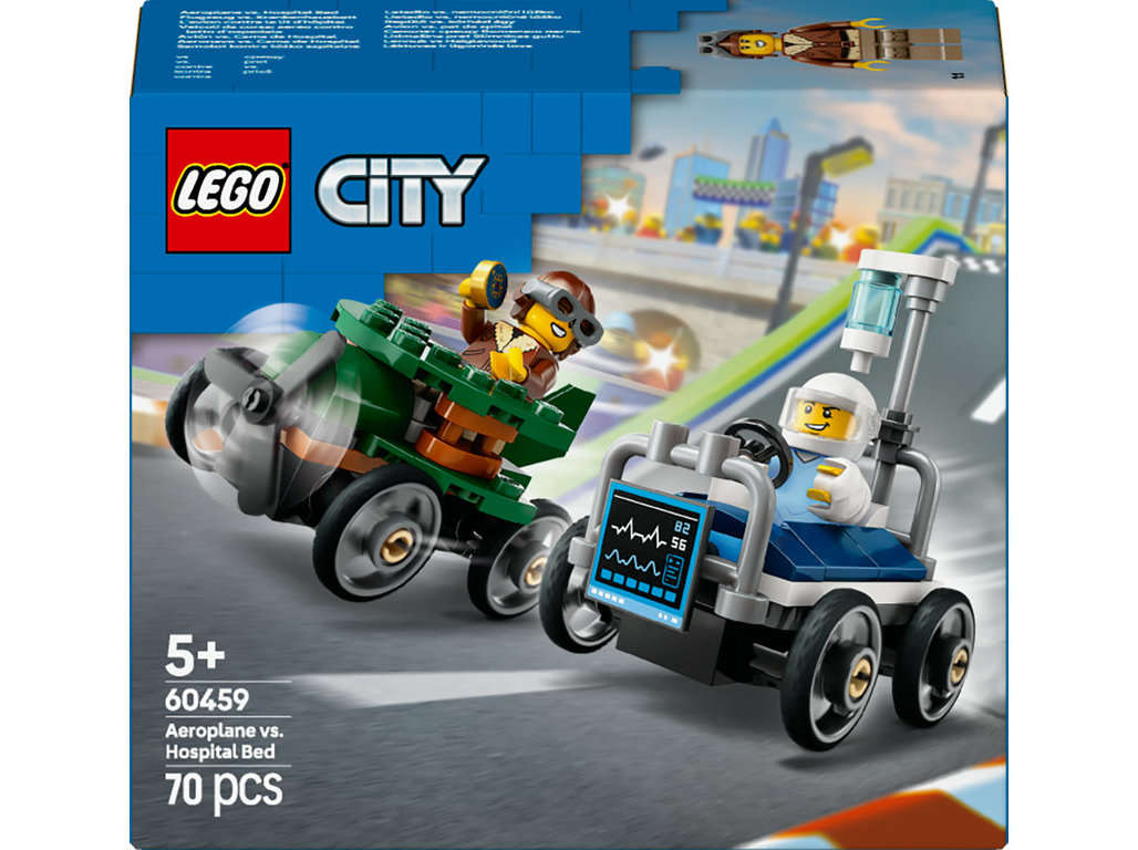PACK DE CARROS DE CORRIDA AERONAVE VS. CAMA DE HOSPITAL LEGO CITY GREAT VEHICLES