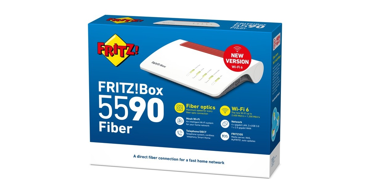 FRITZ!Box 5590 Fiber XGS-PON router  (Wit/rood, Mesh Wi-Fi)