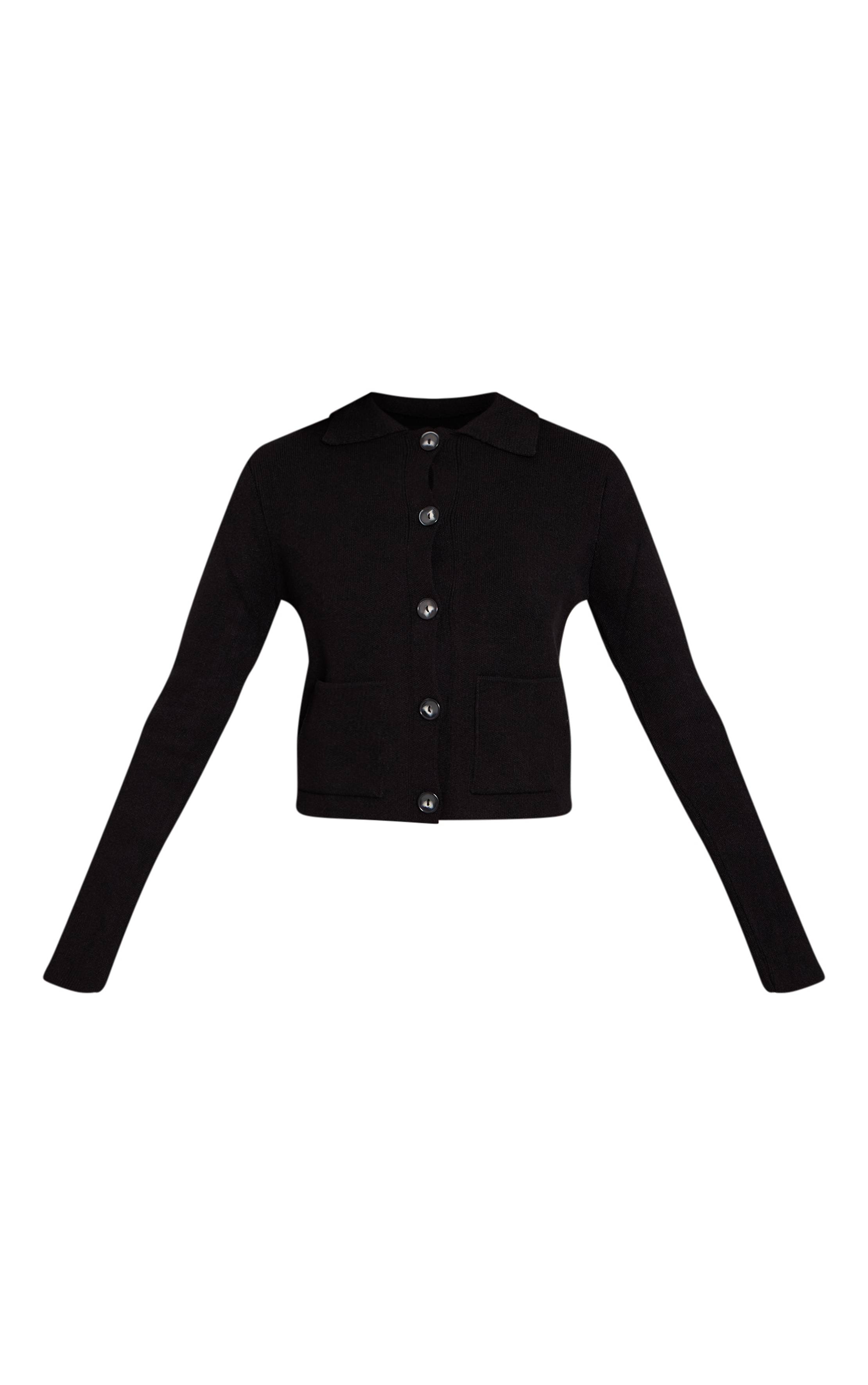 Noir Cardigan Tricoté Boutonné Crème Avec Poches Détaillées