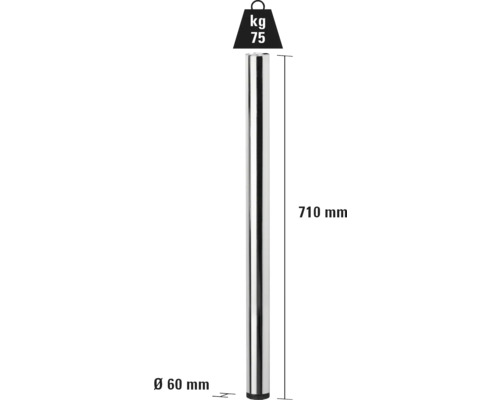 Tarrox tafelpoot, set van 4, rond, 710, Ø 60 mm, chroom