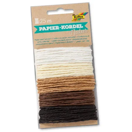 Folia Papierkordel Natur, 5 farbig sortiert, je 5 m