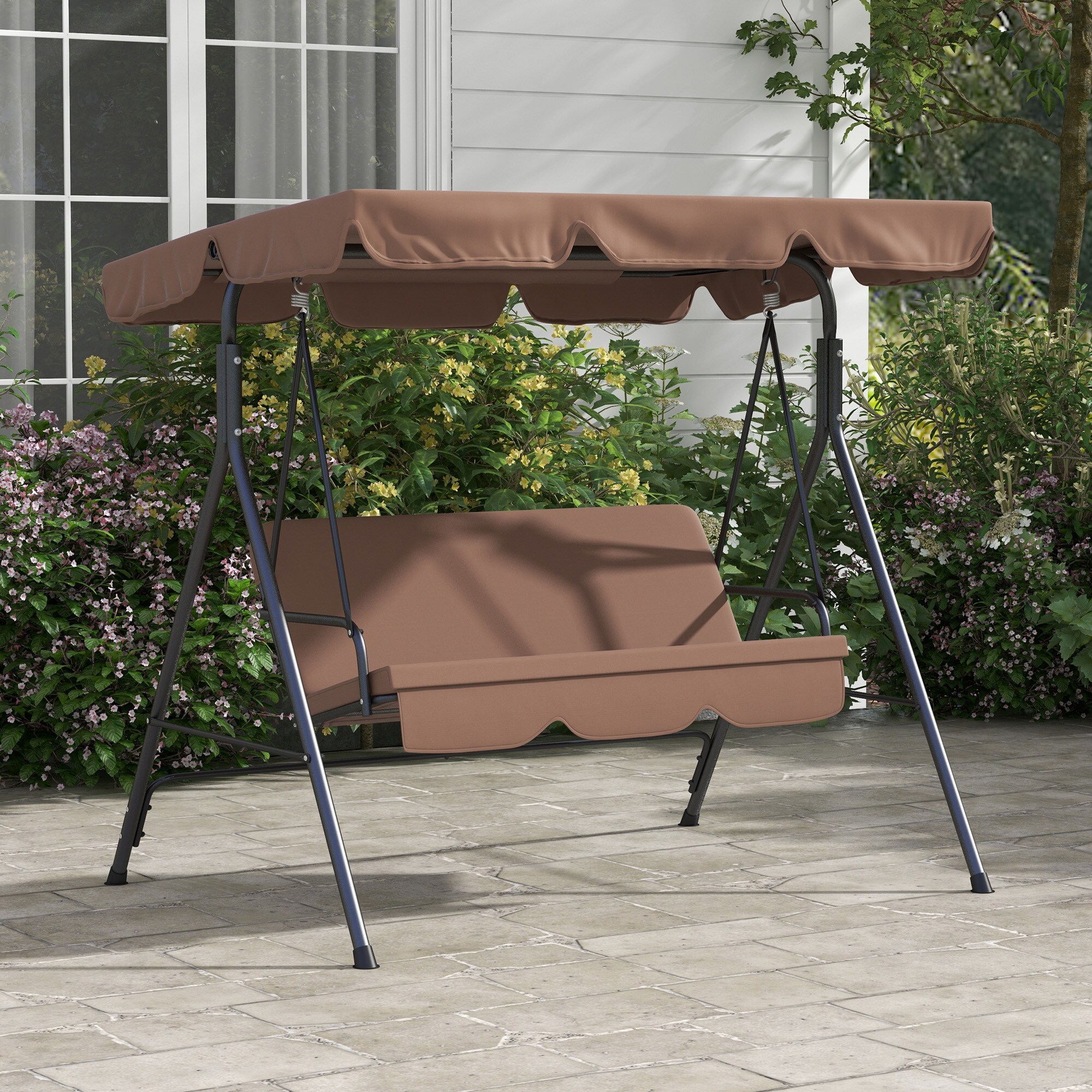 Outsunny Hollywoodschaukel mit verstellbarem Dach schwarz 172L x 110B x 153H cm