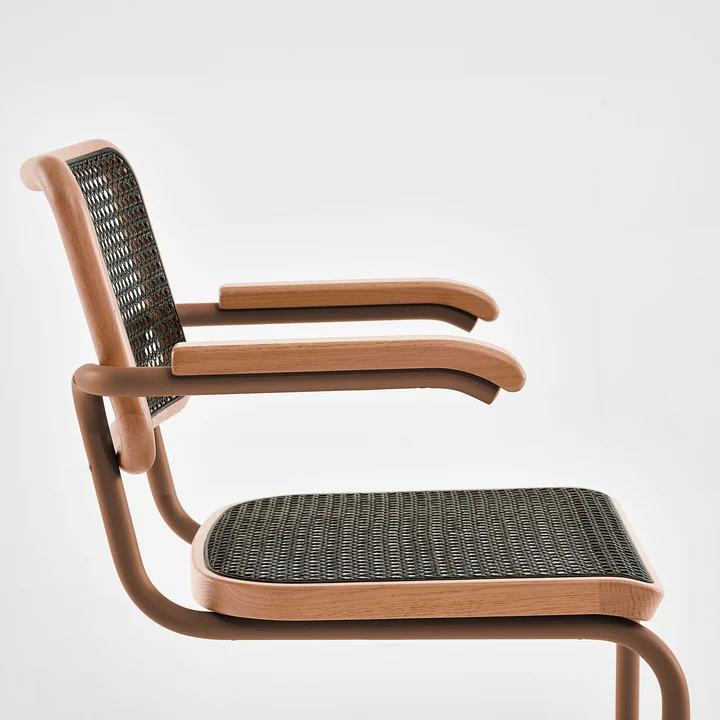 Thonet - S 64 V Armlehnstuhl, Chrom / Eiche natur / Rohrgeflecht mit Kunststoffstützgewebe (Pure Materials)