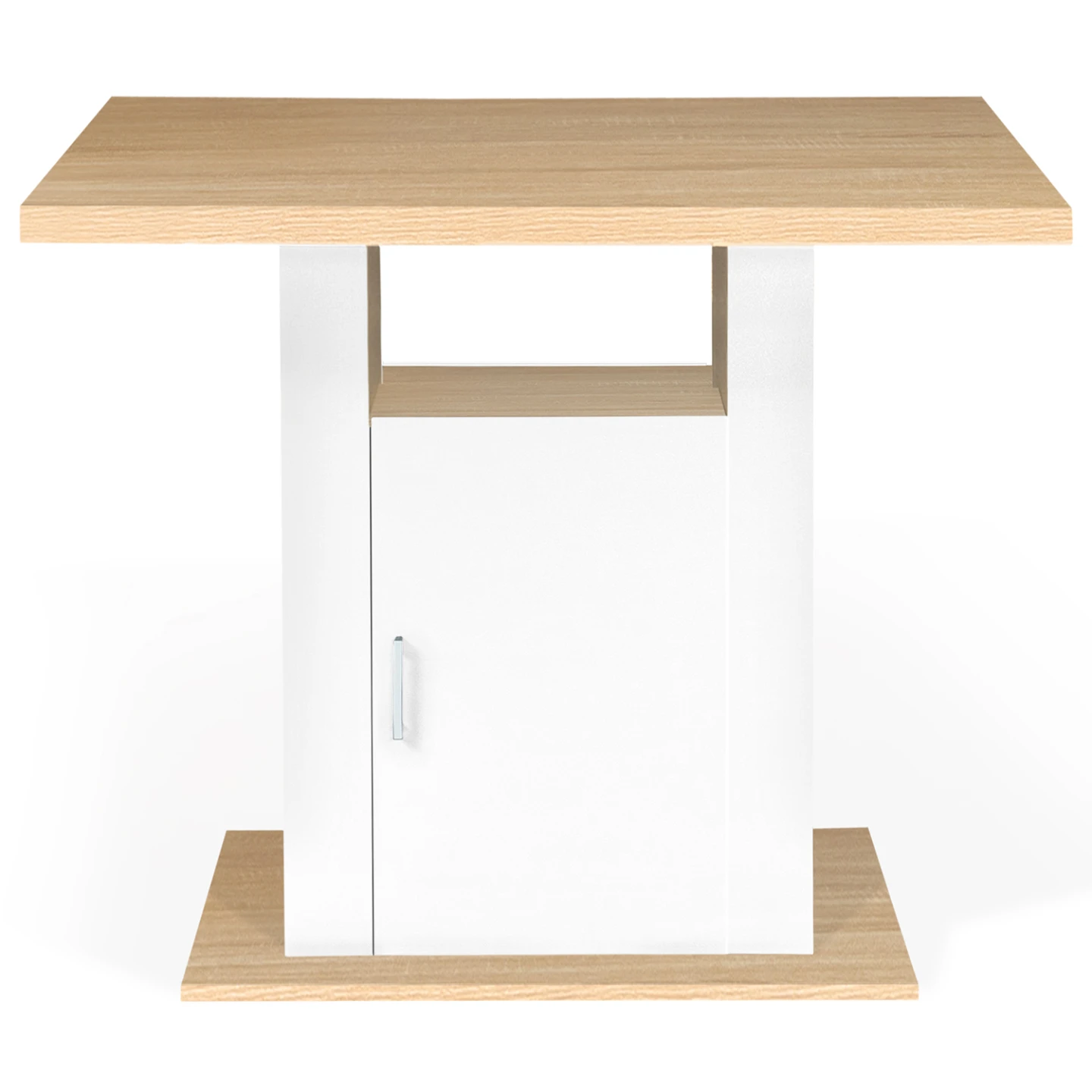 Ilot central UGO 110 cm bois blanc et imitation hêtre avec rangements