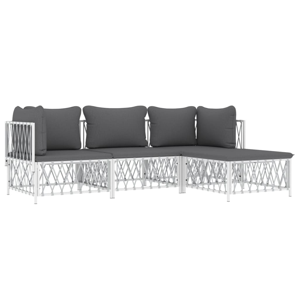 Salon de jardin meuble d'extérieur ensemble de mobilier 4 pièces avec coussins blanc acier