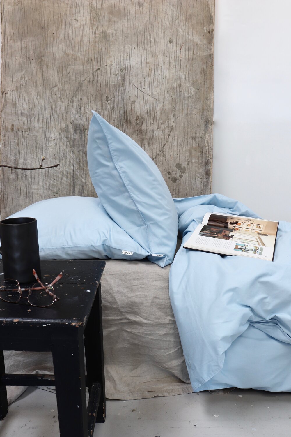 Omhu  Percale sengetøj - lys blå