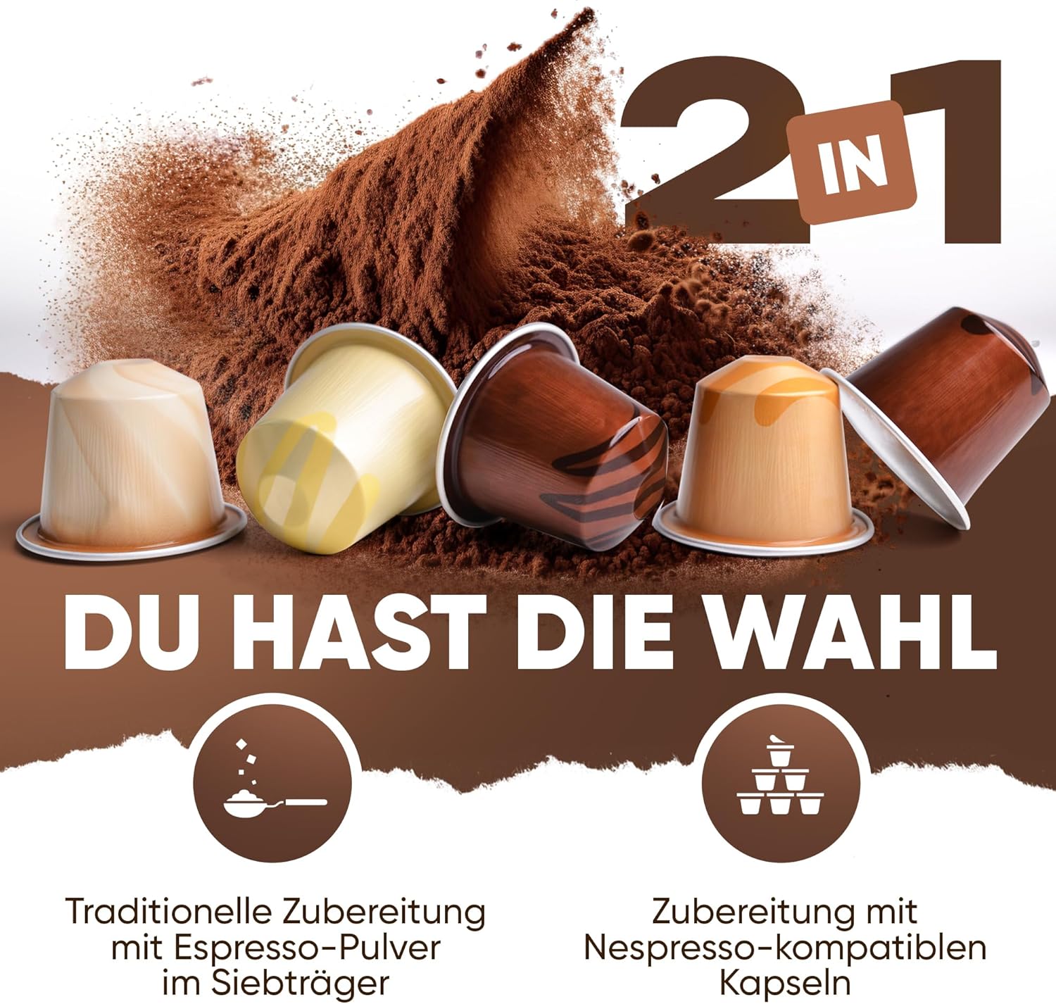 ProfiCook Espressomaschine | Espressoautomat inkl. Siebträger | italienische Profi-Espressopumpe 20 bar | für Kaffeepulver und Nespresso kompatible Kapseln | Kaffeemaschine Siebträger | PC ES 1267