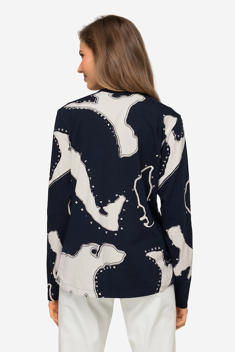 T-Shirt, Insel Print, V-Ausschnitt, Langarm