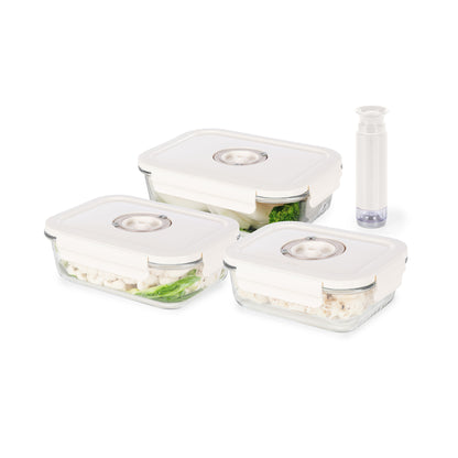 Lot de 3 boîtes alimentaires sous vide en verre   dateur et pompe intégrés Aspifresh