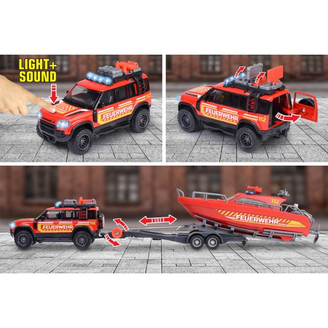 Majorette - Land Rover - Feuerwehr-Einsatzfahrzeug mit Rettungsboot