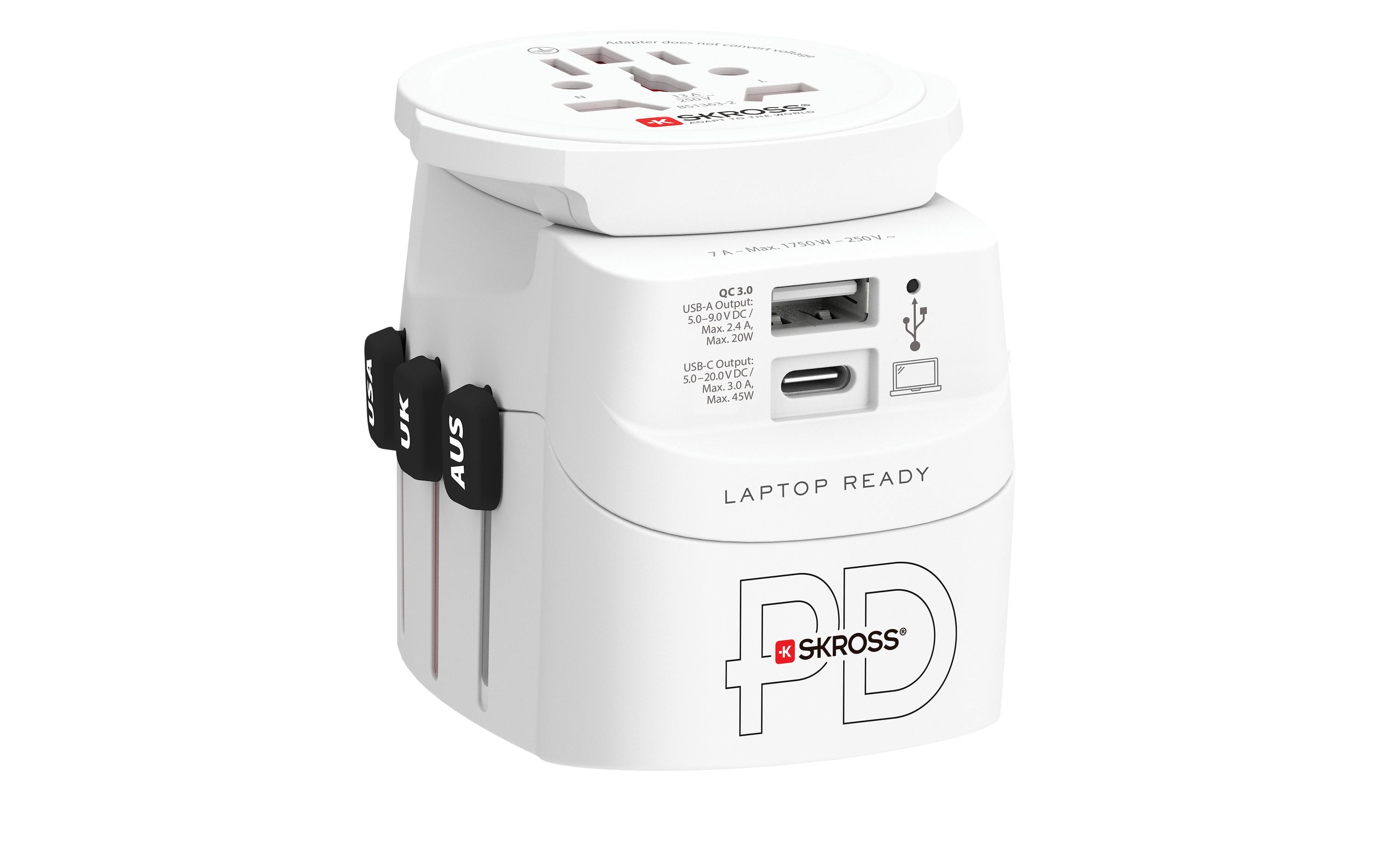 Reiseadapter Pro Light, 1 x USB-A und C3-polige Weltreiseadapter mit integriertem PD-USB-Ladegerät