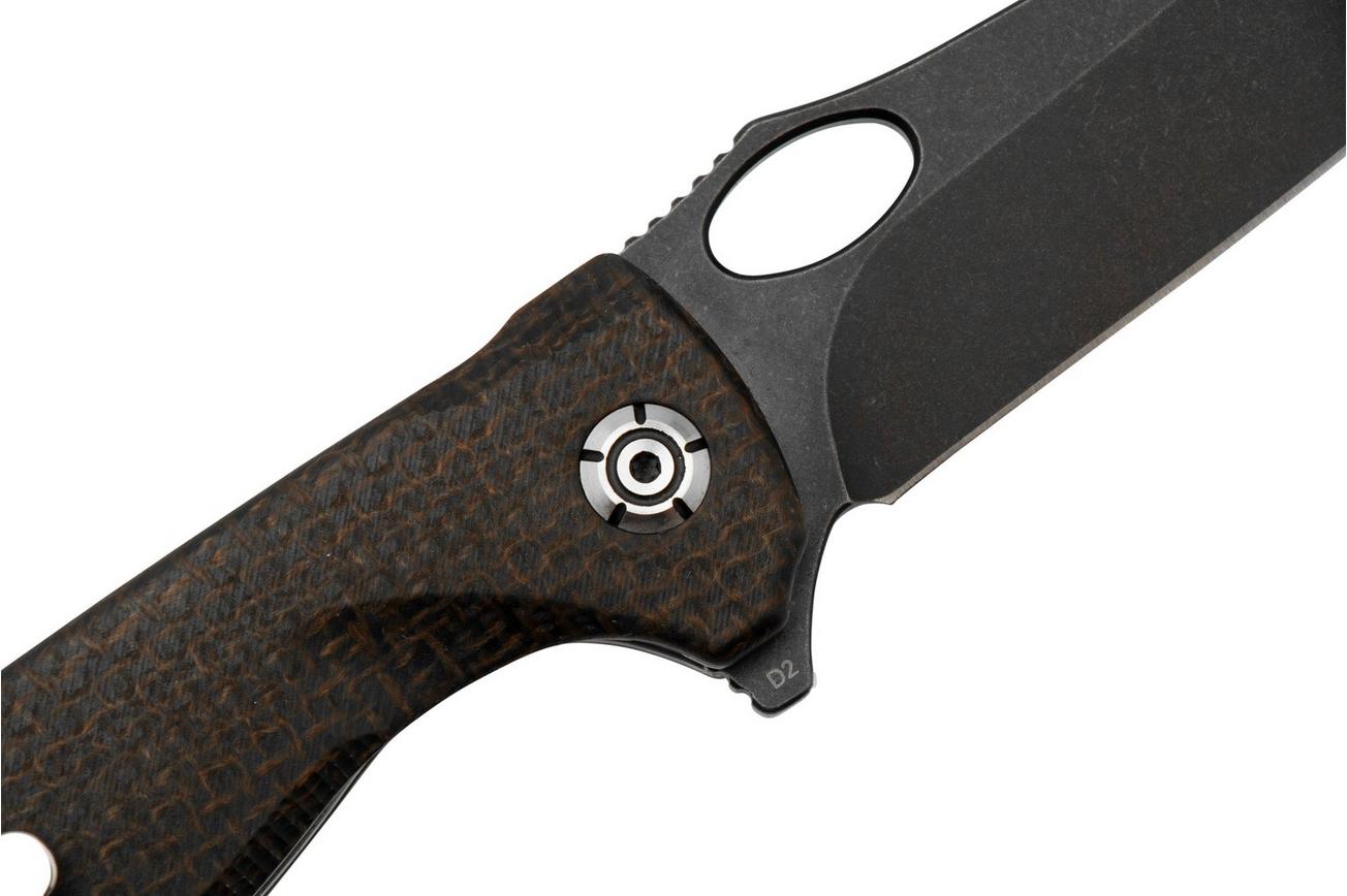 QSP Knife Gavial, QS126-D2 Blackwashed D2, Dark Brown Micarta zakmes