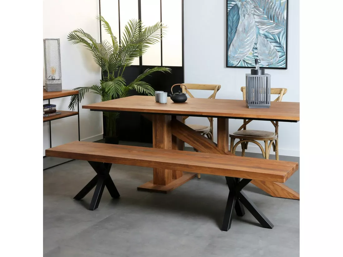 Banc de table chêne massif pieds croisés 200 cm OKA
