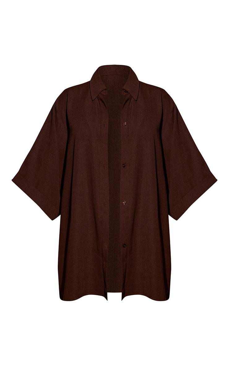 Dark Chocolate Chemise De Plage À Épaules Tombantes Aspect Lin