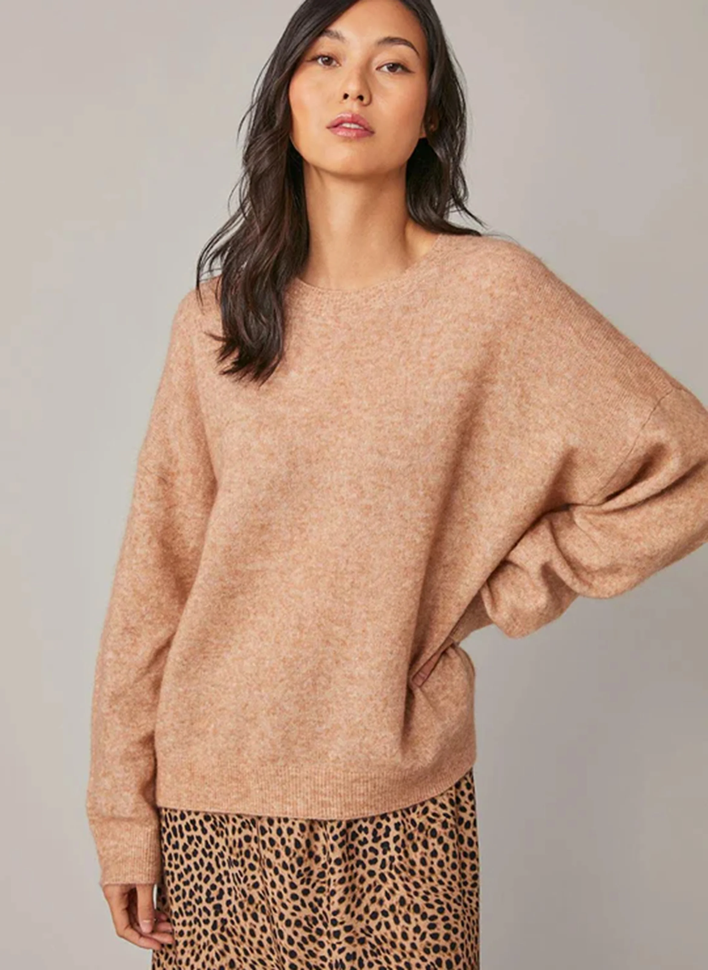 EMMAEL - Pull oversize col rond en laine mélangée | Marron