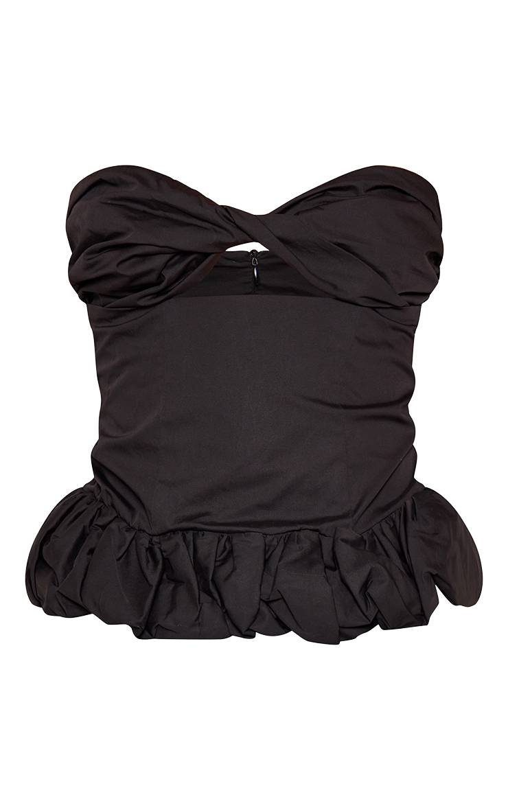 Noir Top Bandeau Tissé À Buste Torsadé Et Ourlet Bouffant